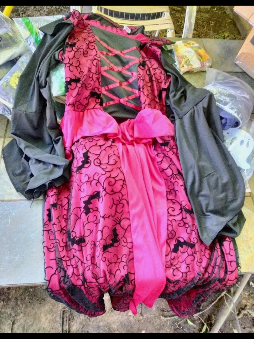 Pink and Black Vampiress/Gothic Lace-Up Costume Dress with Satin Sash